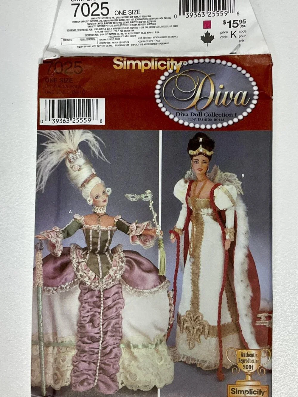 Uncut Simplicity 7025 Barbie Diva Queen Sewing Pattern Fashion Royal